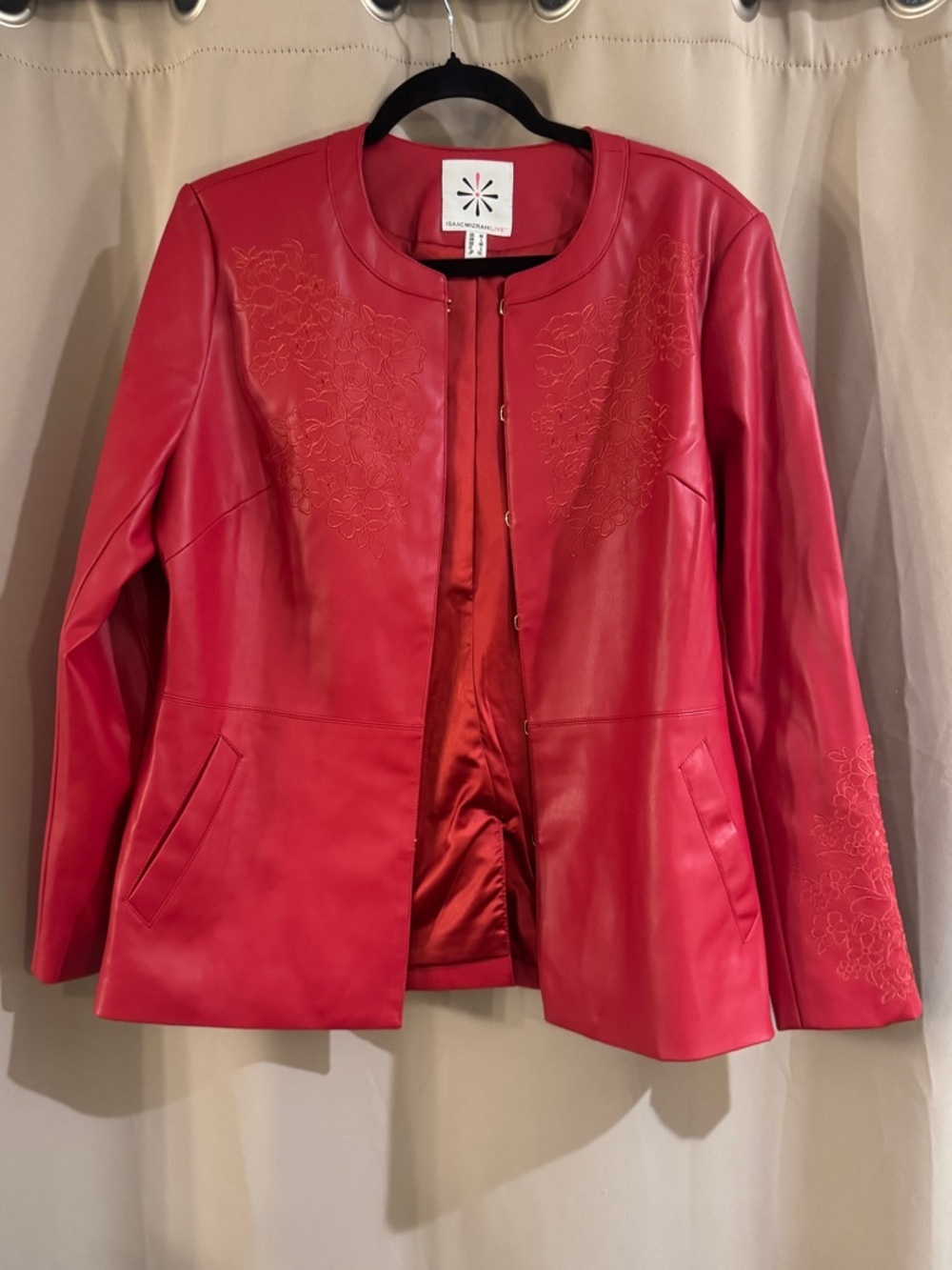Isaac Mizrahi Vibrant Red Floral-Embossed Jacket
